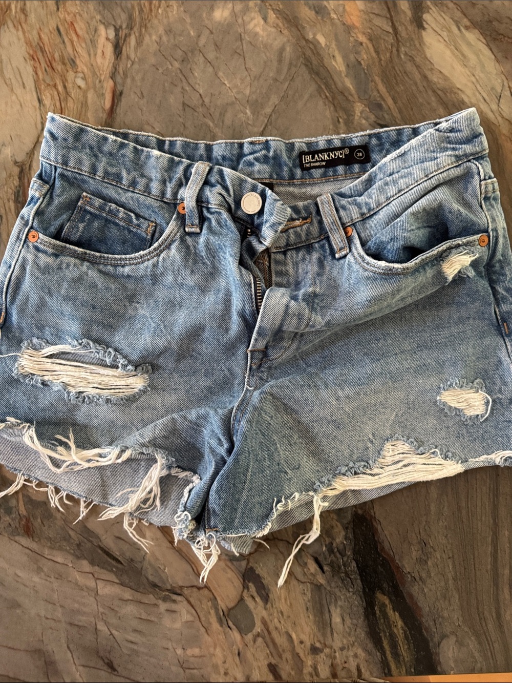 Blank NYC Washed Blue Distressed Denim Shorts